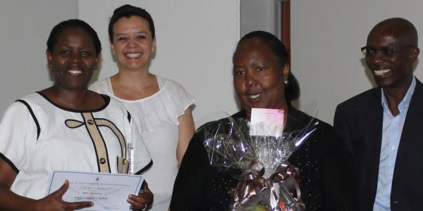 Margaret Atsango (Senior Librarian), Caddie Hart (Library Human Resources Officer), Sophie Motsewabone (Senior Library Assistant) and Paiki Muswazi (University Librarian)